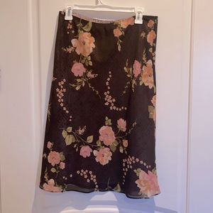 Brown and pink floral sheer and pink leopard print silk slip skirt